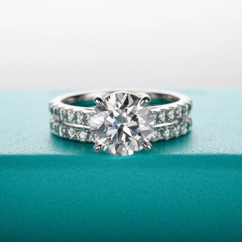 Certified 4.14ct. t.w. Moissanite Diamond Wedding Ring Set NEW - Picture 5 of 13